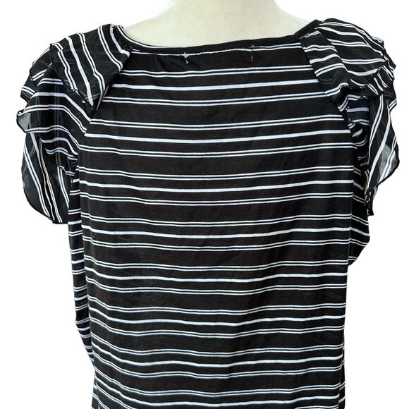 French Laundry Top Women Ruffle Button Down Stripe Black White Plus Size 18 / 20 - Picture 5 of 10